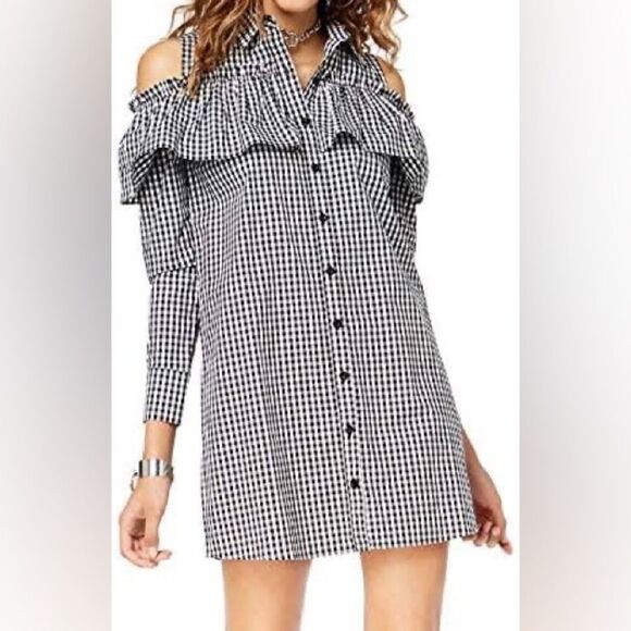 The Edit By Seventeen Juniors' Cotton Cold-Shoulder Shirtdress - Picture 1 of 6
